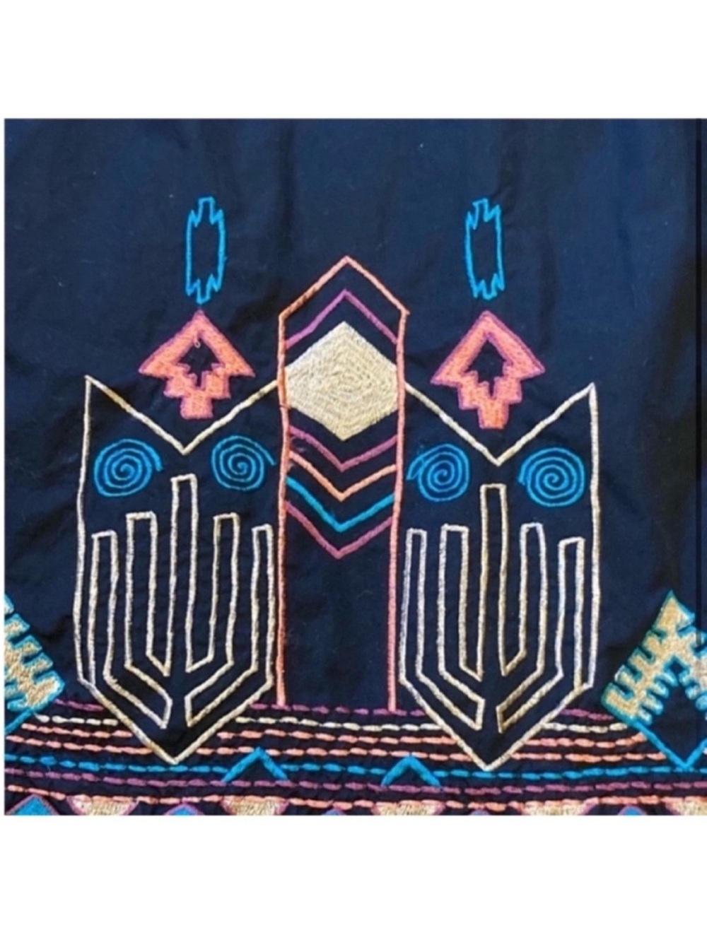 eShakti Black cotton dress colorful embroidery w tassel fringe hem size medium - Picture 5 of 10
